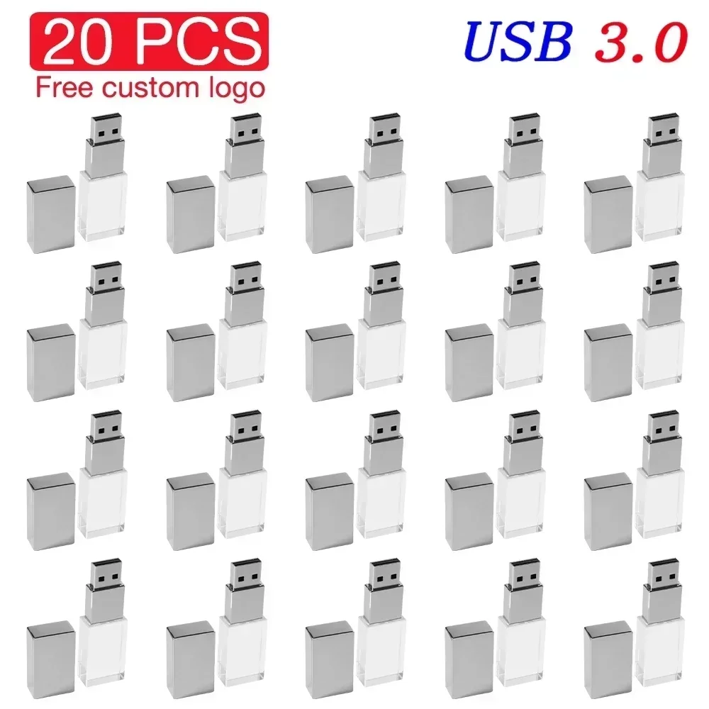 20 PCS JASTER Crystal USB 3.0 Flash Drive 128 GB Grátis Logotipo Personalizado Memory Stick 64 GB Delicado Presente de Negócios Pen Drive 32 GB U Disk