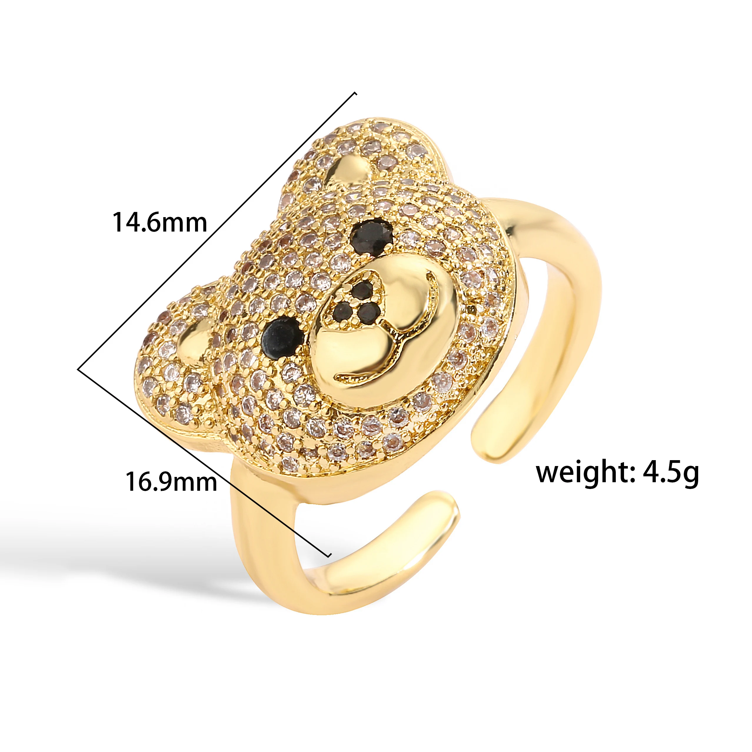 HECHENG, Bear Rings For Women Cute Animal Brass 18K Gold Plated Adjustable Ring Fashion Party Jewelry Gift Femme