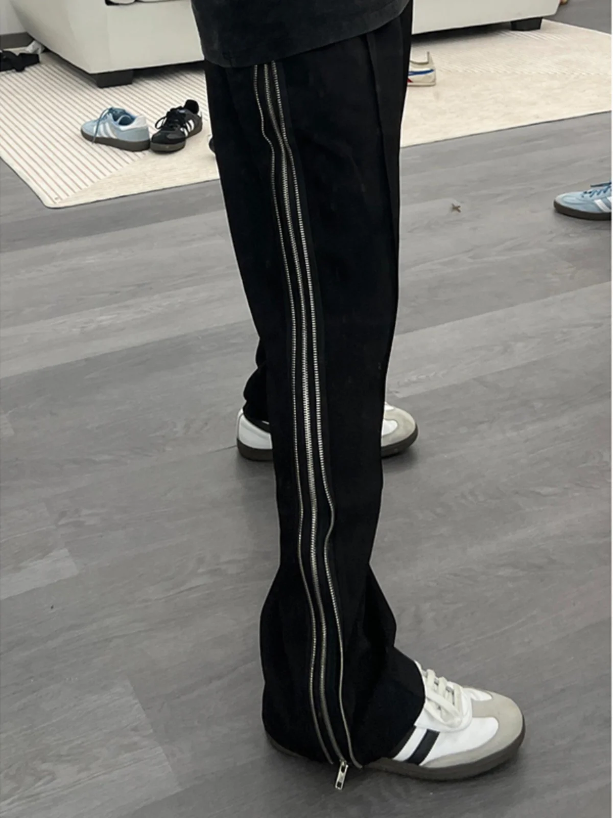 

Double Zipper Design Men's Summer Straight Leg Pants High Street Style Casual Trousers Trendy Brand Cool Straight Tube Pants