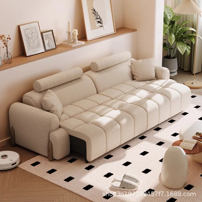 Modern minimalist puff marshmallow fabric sofa cream wind small apartment one-character multi-functional electric sofa bed