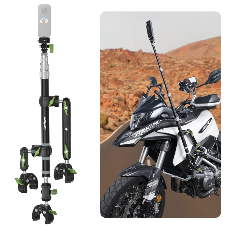 

Aluminum Alloy Extended Invisible Selfie Stick 4K Action Sports Camera Accessory With Crab Clamp Motorcycle Bike Handlebar Mount