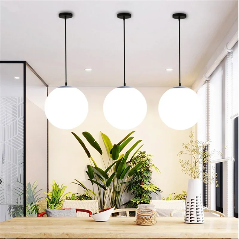 Vintage Glass Pendant Light Pendant Lamp White Glass Nordic Loft Fixtures E27 LED Indoor Cord Pendant Lights Spherical For Ball