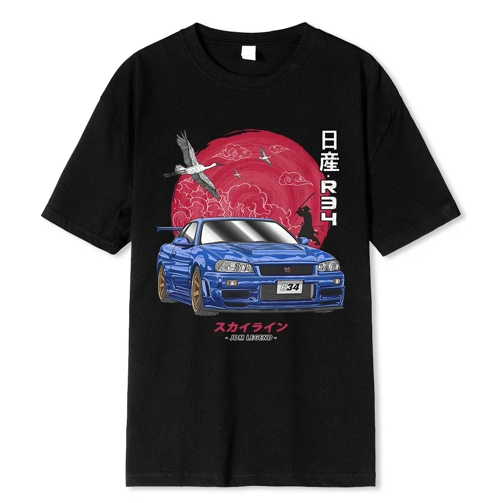 Funny JDM Car T shirt Skyline R34 Tee Shirt Cotton Initial D funny Men Harajuku Oversize T-Shirt harajuku clothing cotton