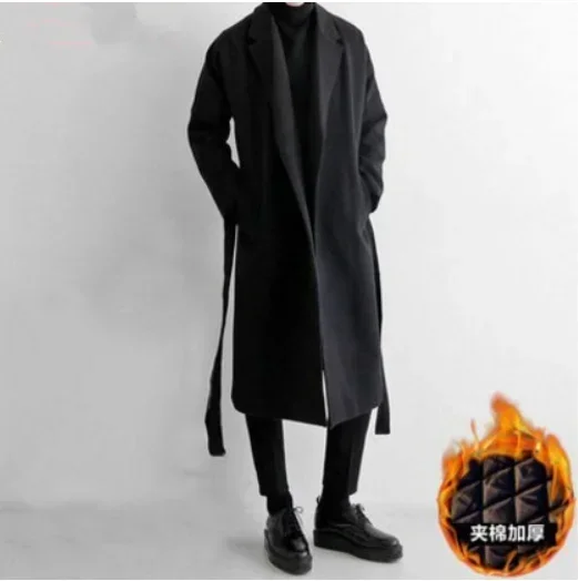 2024 winter new men's coat Korean version of long woolen thickened warm coat  size 3XL