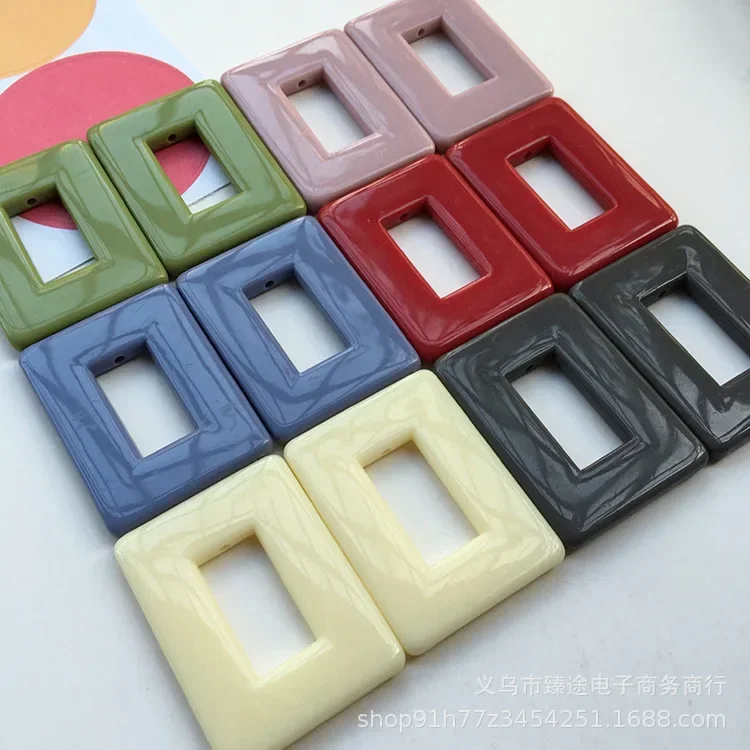 5pcs Avocado Color Exaggerated Geometric Rectangular Hollow Frame Resin Accessories Diy Hand Earrings Jewelry Material Wholesale