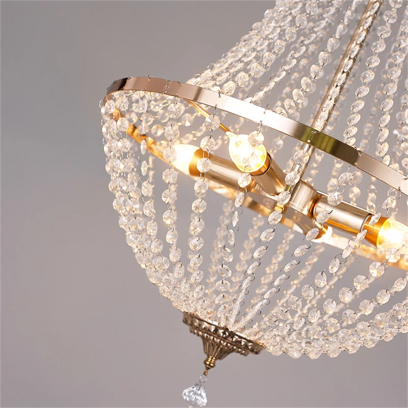 Modern Crystal Chandelier Retro Living Room Pendant Lighting Gold Finish Ceiling Light Fixture for Dining Room Foyer Bedroom