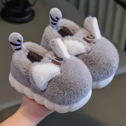 Kids Cartoon Animals Furry Slippers Winter Baby Flat Plush Warm Home Slippers Soft Sole Comfortable Child Indoor Floor Shoes