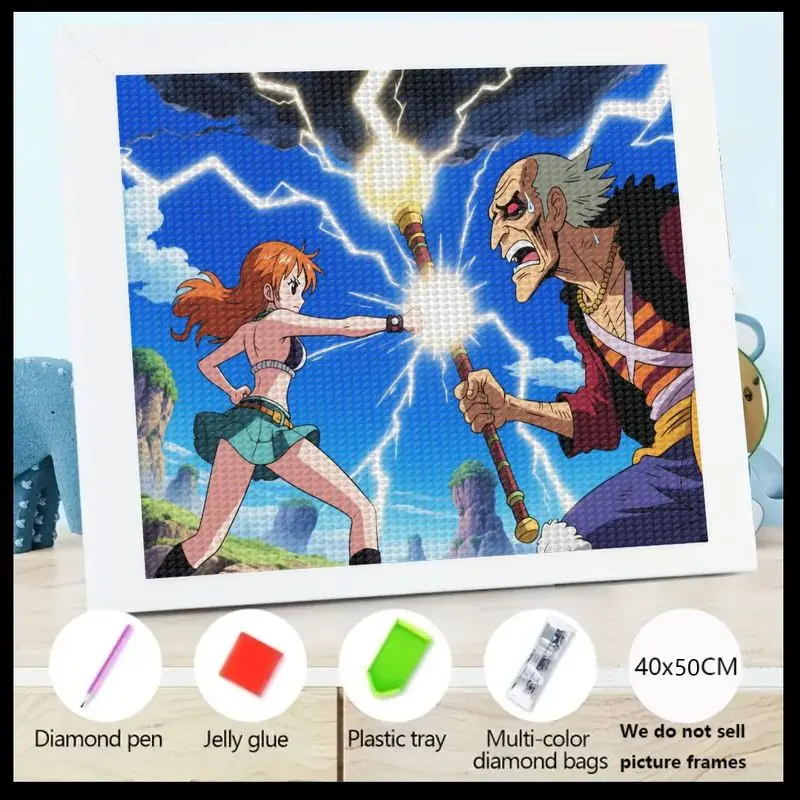 

1PC 5D Full Drill Diamond Painting Kit, DIY Anime One Piece Nami Zeus Lightning Battle Scene, Sparkling Crystal Gem Art Craft, S