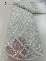 White Sequined Lace Fabric for Nigerian Wedding, Sequins Tulle, Embroidered Lace, Beads, African, Nigerian, High Quality