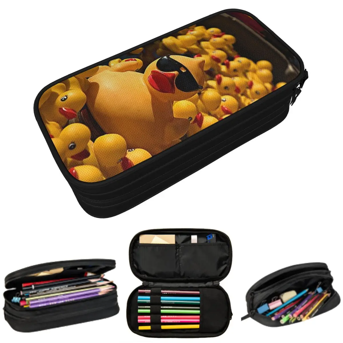 

Rubber Duck With Sunglasses Pattern Pencil Case for Students School Pen Box Pencil Bag Stationery Supplies Pen Holder Bag