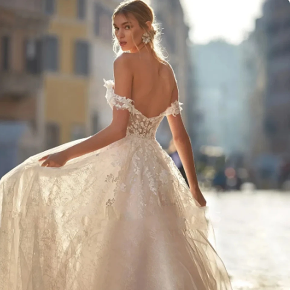 Magnifiques robes de mariée trapèze sans bretelles, longueur au sol, chérie, épaules dénudées, avec des Appliques en dentelle, dos nu, 2025