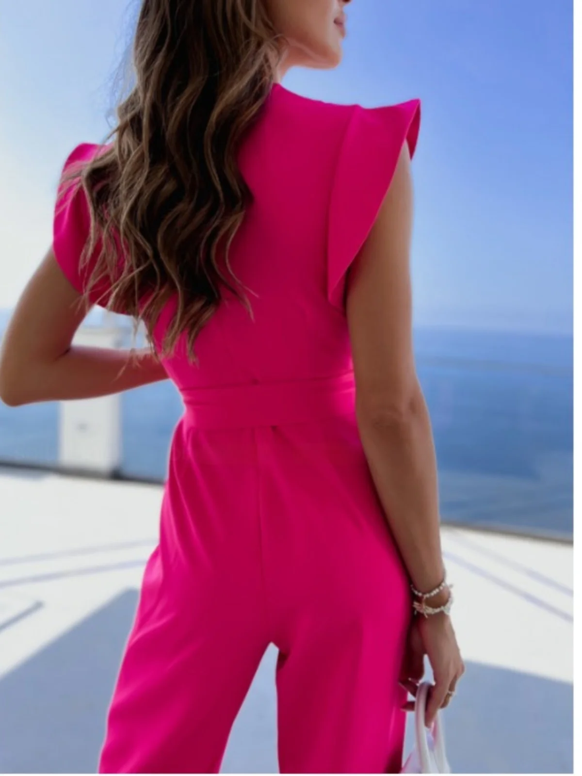 Macacão de Verão com Cintura Ajustável e Pernas Largas, Estilo Casual para o Dia a Dia