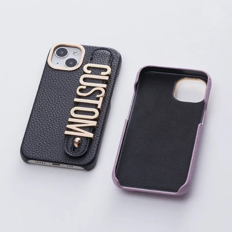 Custom Personalized Name Letters Leather Phone Case for IPhone 16 15 14 13 12 11 Pro Max Breathable Protector Cover