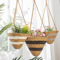 Natural Seagrass Hanging Planter Basket Indoor Plant Pots Boho Decor Plant Pot Woven Plant Basket Macrame Plant Holder Storage