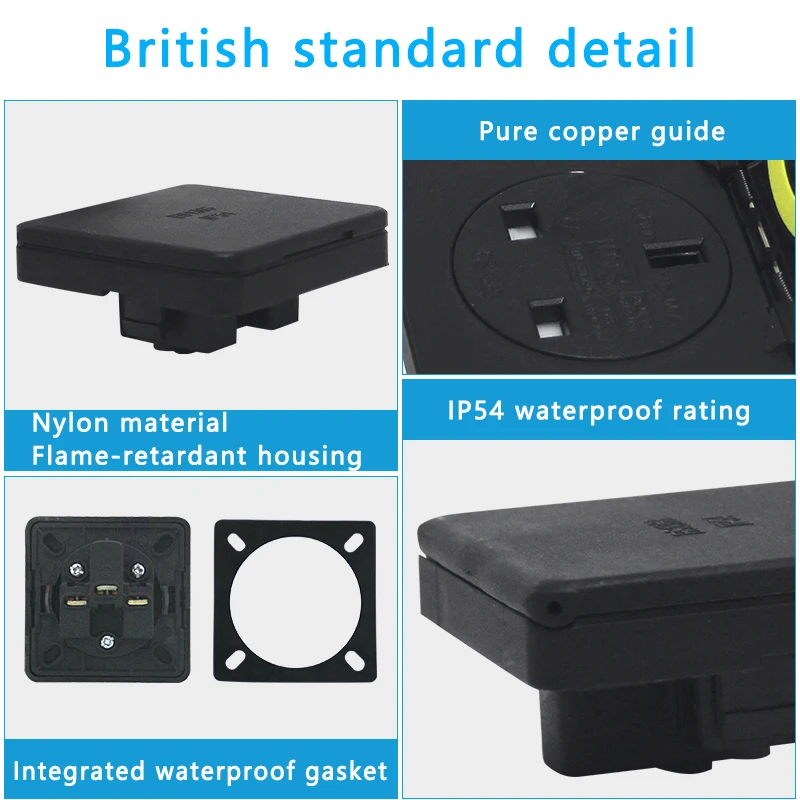 IP44 European/French/British Standard 16A 250V Universal Explosion-Proof Waterproof Socket Panel Switch Plug British Plug Board