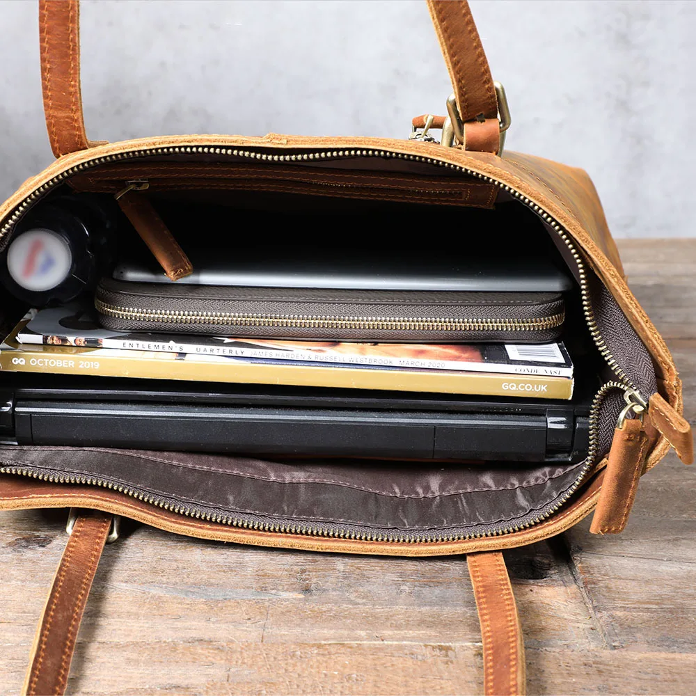 S.WORKER Vintage Echtleder Herren-Tragetaschen Aktentaschen Laptoptaschen Crazy Horse Leder Schulterhandtasche Italienisches Rindsleder – Detail 20