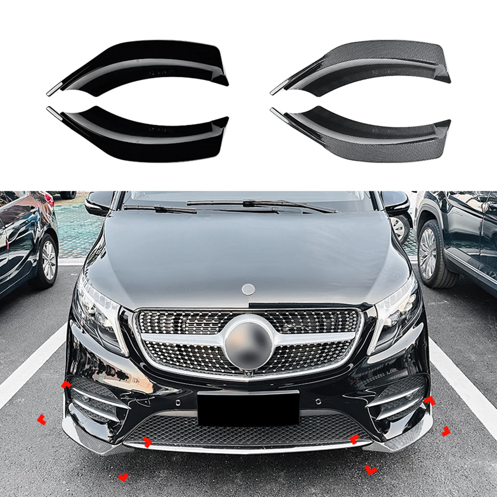 For Mercedes Benz V Class W447 V260 AMG Line 2016-20 Carbon Fiber Look/Gloss Black Front Bumper Side Spoiler Cover Lip Splitter