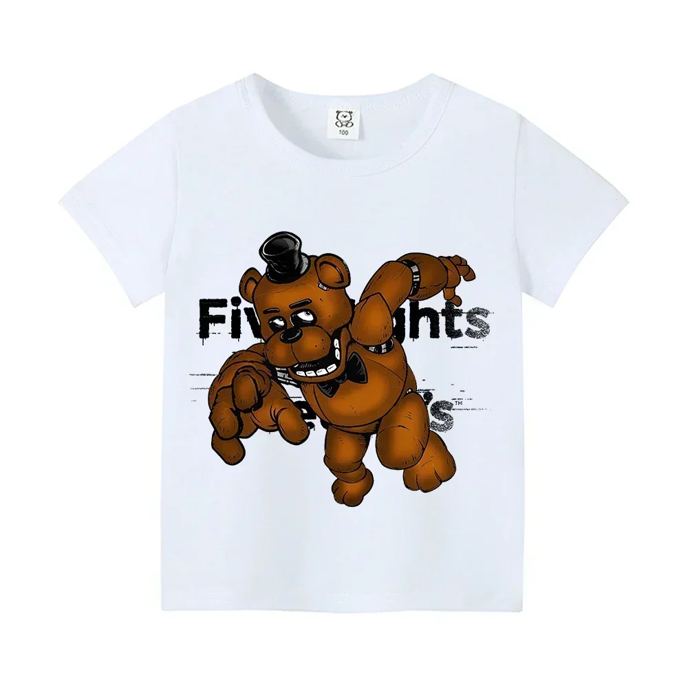 Camisa corta con tema de Five Nights Freddys, ropa con estampado de Fnafs, camisetas de manga corta con dibujos animados Kawaii para niños, camiseta para bebé, ropa, regalo de cumpleaños