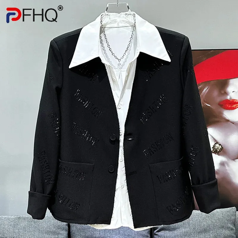 

PFHQ Men's Hot Diamond Printed Letter Suit Coat Fashion Light Luxury Advanced Heavy Industry Temperament Blazers Summer 21Z4504