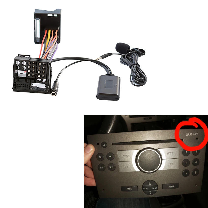 Car Bluetooth 5.0 Aux Cable Microphone Handsfree Mobile Phone Free Calling Adapter for OPEL CD30 Mp3 CDC40 CD70 DVD90