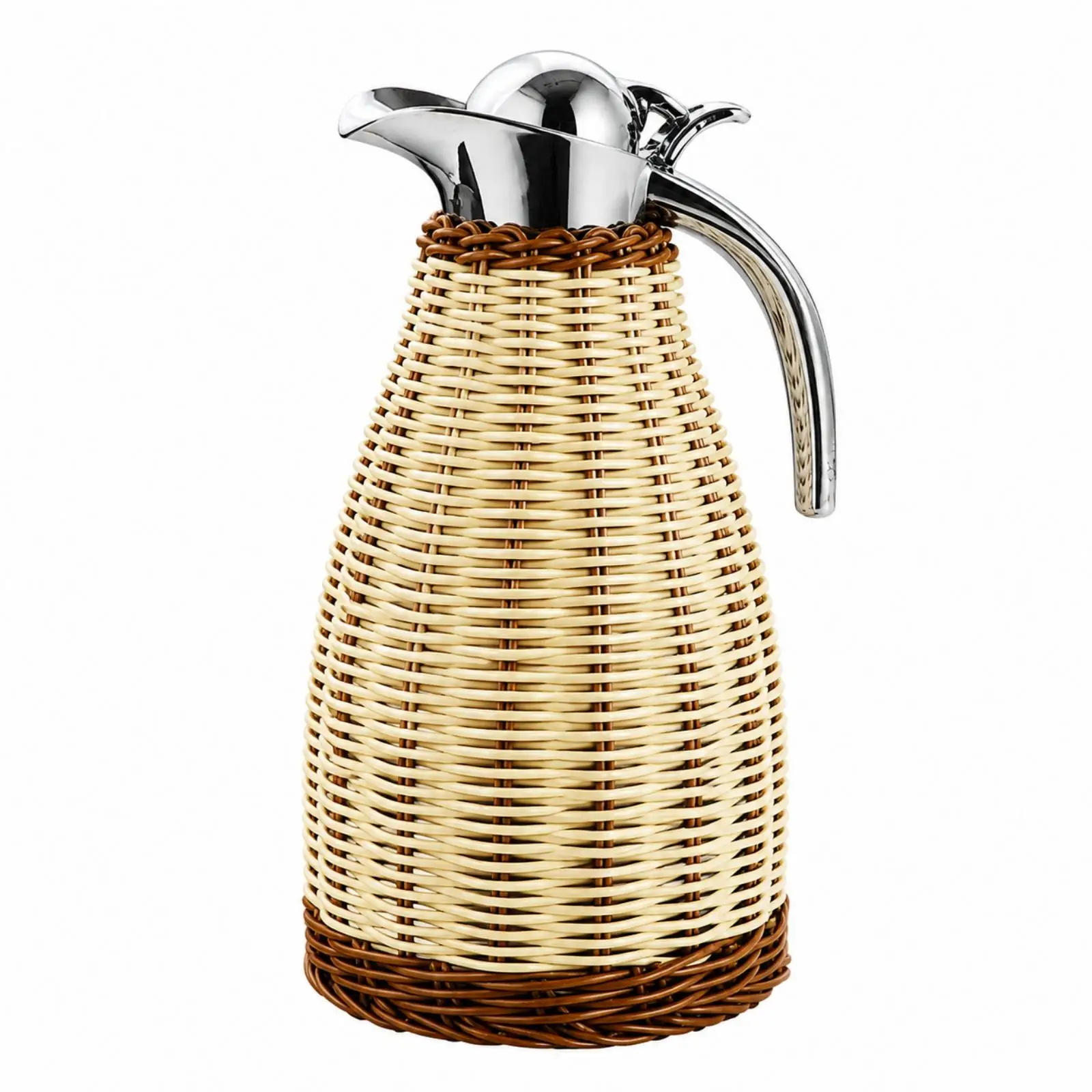 304 Stainless Steel Thermal Carafe Pitcher with Woven Rattan Cover Insulated Bottle for Household Kitchen Tabletop Use