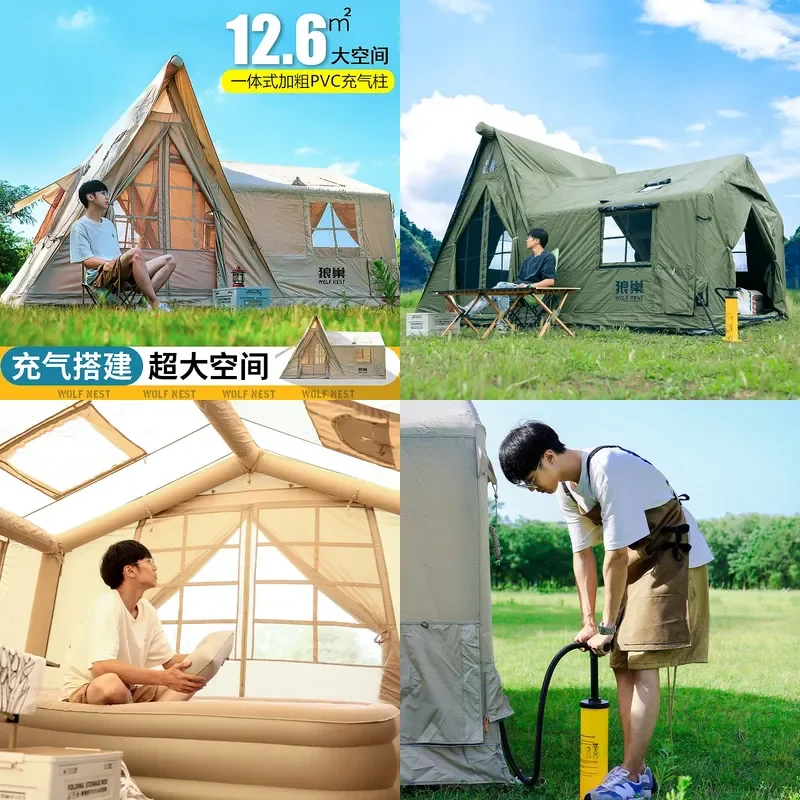 For Outdoor Camping Inflatable Tent Hut House Light Luxury Villa Thickened Portable Free Construction Overnight Park Shelter