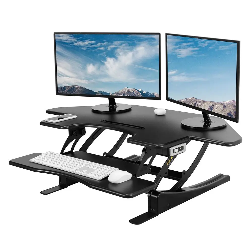 

Standing Desk Converter Dual Monitor, 2 Screen Mounts Included, Height Adjustable Desk Riser in Black, Stand Up Desk Convertor