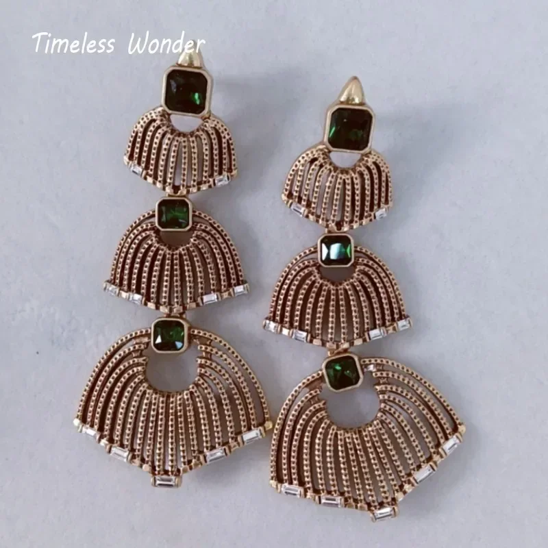 

Timeless Wonder Fancy Zircon Geo Fan Tiered Stud Earrings for Women Designer Jewelry Runway Goth Luxury Rare Gift Vintage 5155