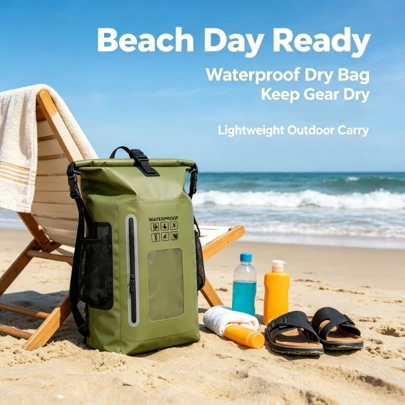 Large Roll Top Waterproof Dry Bag Backpack, Water Resistant Floating Dry Sack with Zipper Pocket for Kayaking Surfing Swimming