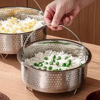 304 Stainless Steel Steamer Basket Silver Fine Mesh Rices Washing Drain Basket With Handle and Stand Steaming Rack Vegetable