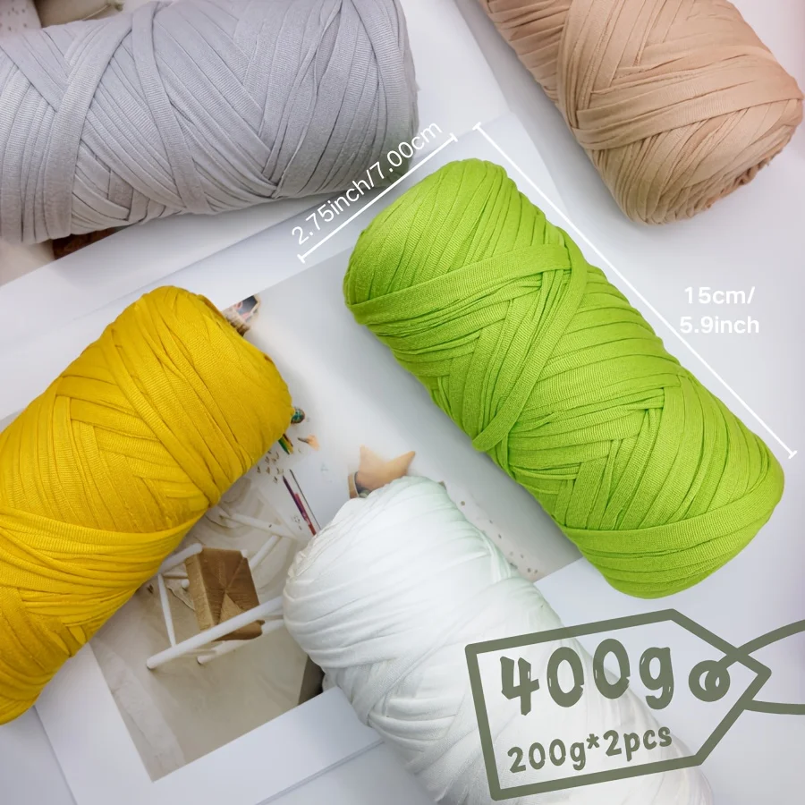 2 Stück 400g 200g*2 Hochwertiges T-Shirt-Stoffgarn, Dickes Handstrickgarn für Häkeln von Taschen/Körben/Teppichen, Heimdekoration – Detail 3