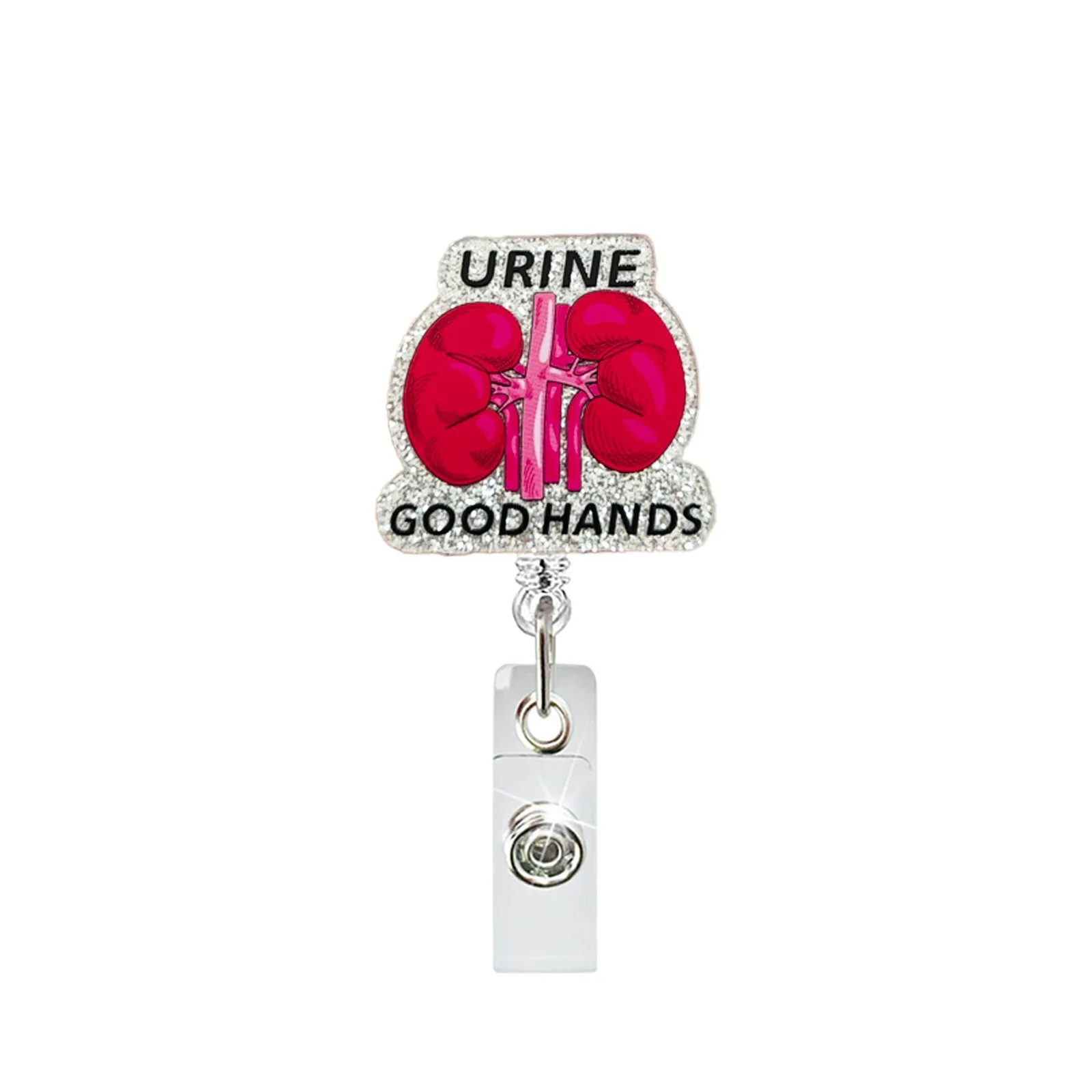 

Cartoon Organ Glitter Sparkling Acrylic Badge Scroll Holder Alligator Clip Scalable ID Name Card Badge Reel For Doctor Nurse