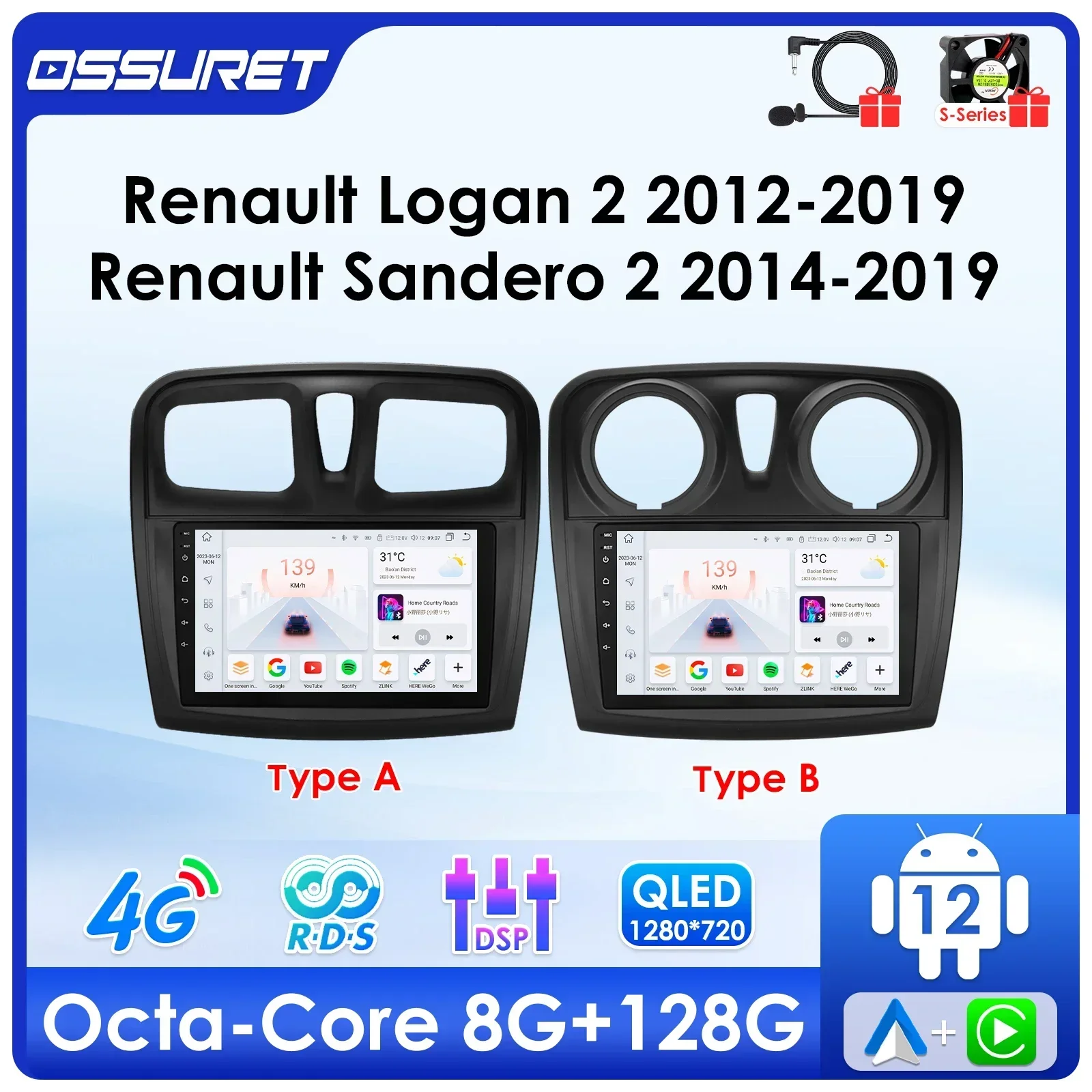 2Din Android Autoradio Carplay for Renault Logan 2 2012-2016 2017 2018 2019 Sandero Multimedia Player GPS Navi Stereo Audio 4G