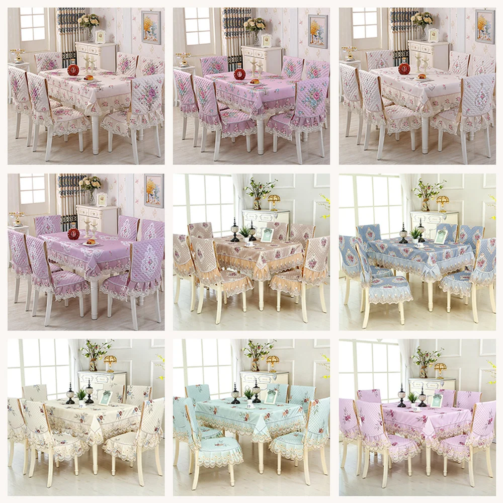 Europe Lace Floral embroidery Tablecloth For Wedding Table Cloth tea tablecloths 1PCS tablecloth 6PCS chair cover bundle sale A2