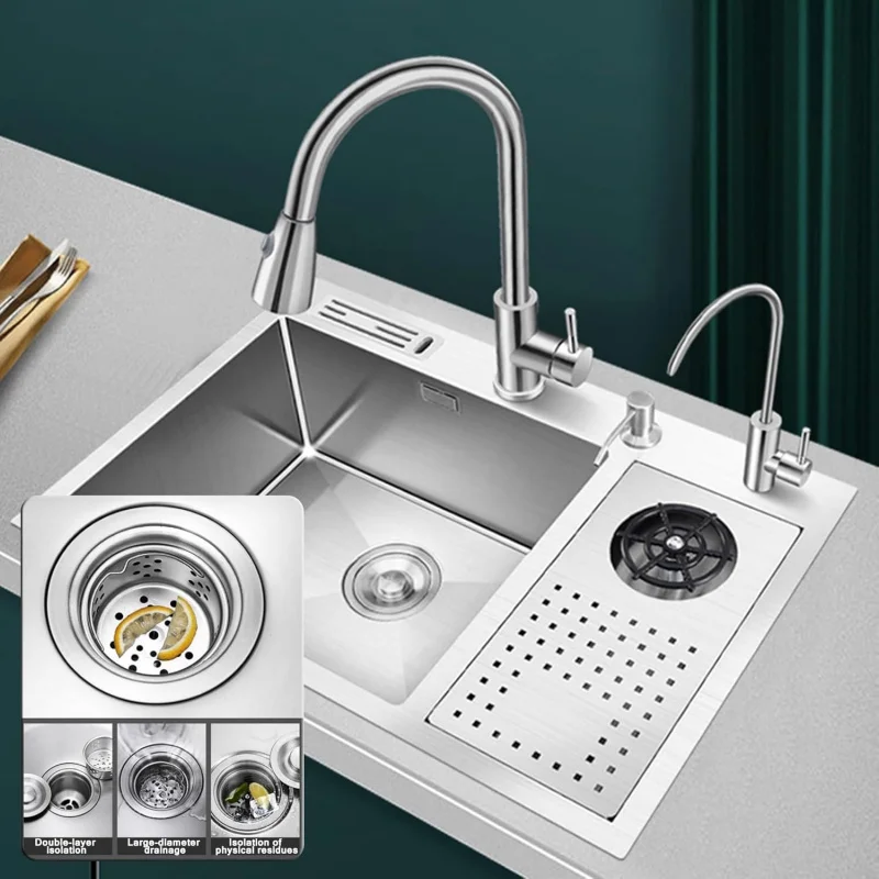 

(GGU)Скрытая кухонная мойка, серебристый стержень из нержавеющей стали с одной чашей и мойкой для чашек высокого давления (70*46 см) TQ