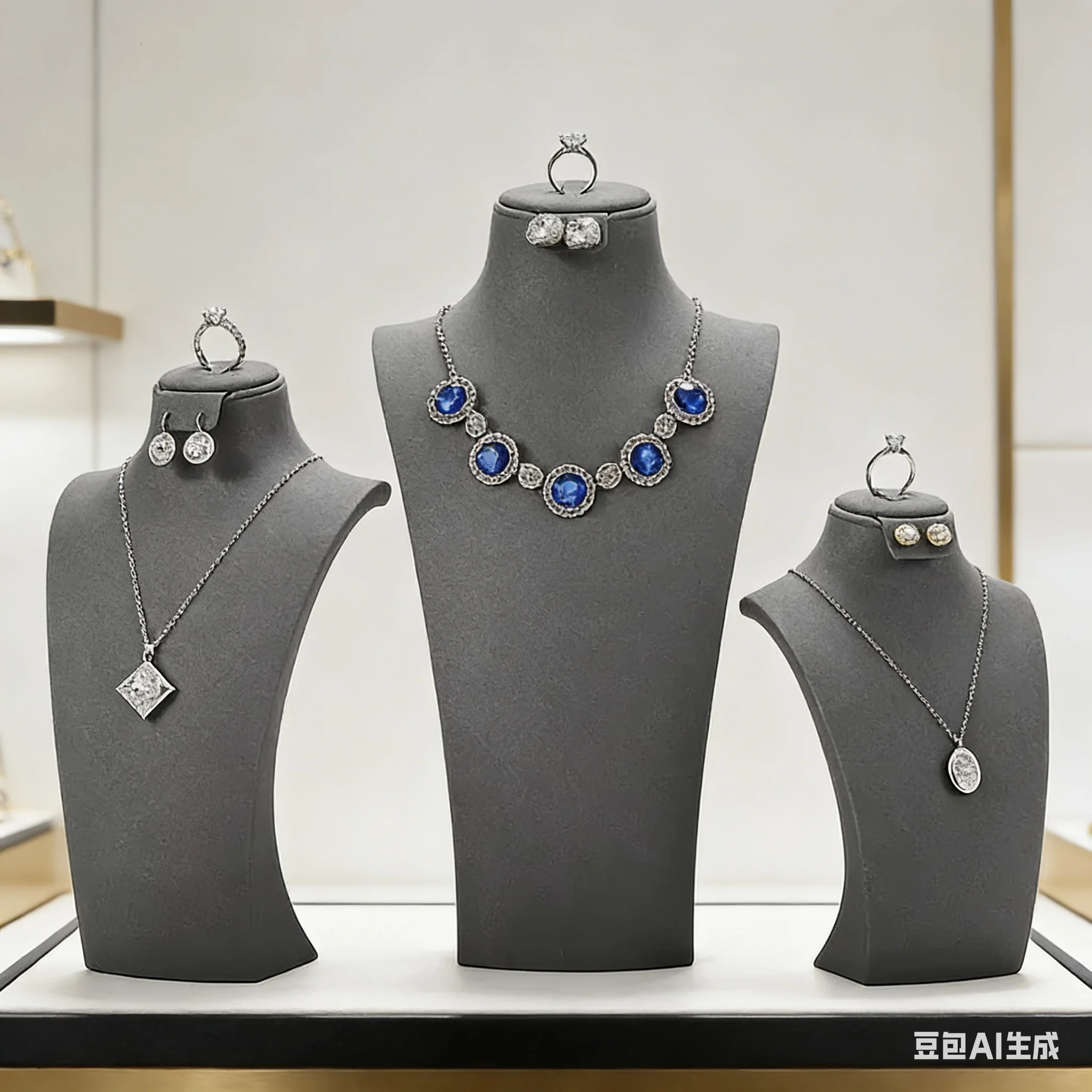 

Mannequin Neck Display Stand, PU Leather Necklace & Jewelry Holder for Shop Window, Premium Display Set for Earrings Rings​