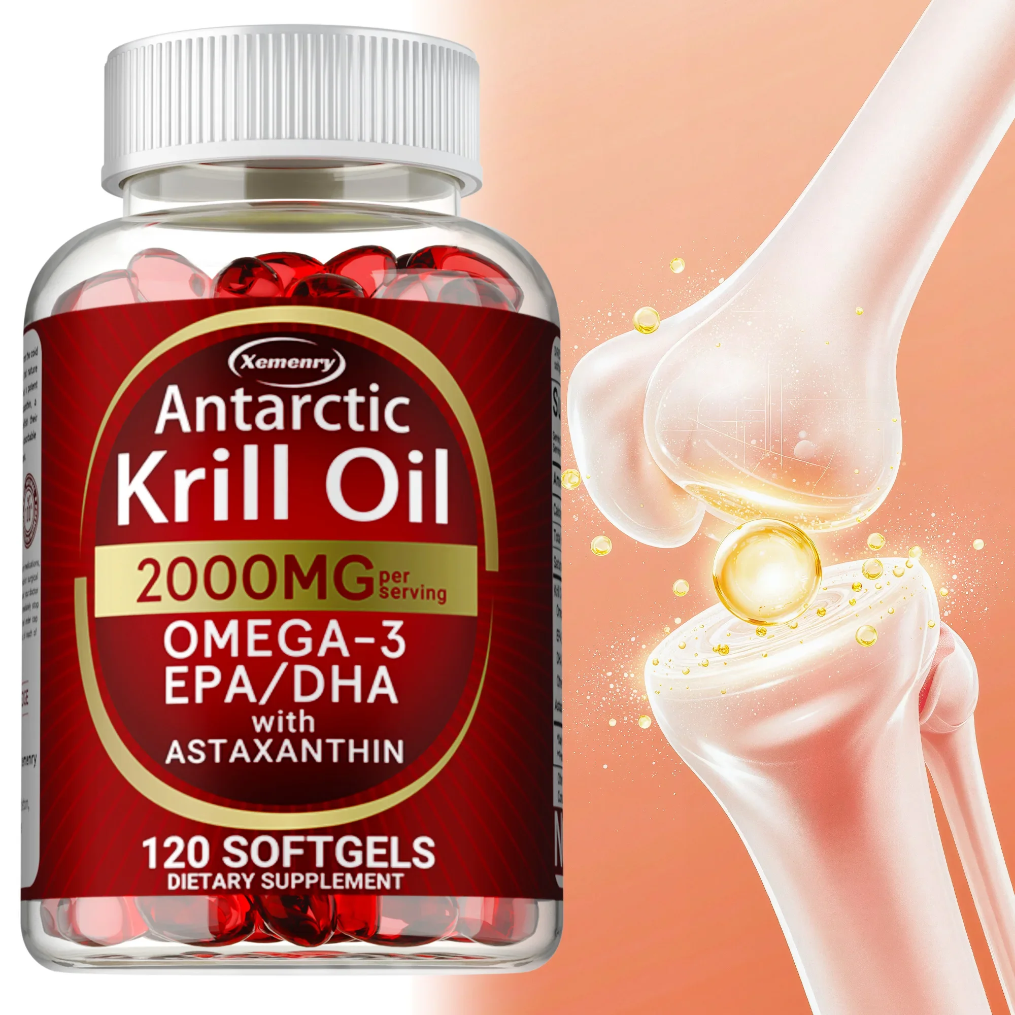 Cápsulas de aceite de Krill antártico - Para la salud de la piel, las articulaciones y el cerebro, cardiovascular, aumenta la inmunidad - con Omega 3,EPA, DHA