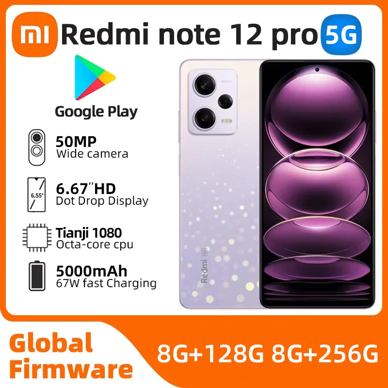 xiaomi redmi note 12 pro 5G Android 6.67 inch 8GB RAM 256GB ROM Unlocked All Colours in Good Condition Original used phone