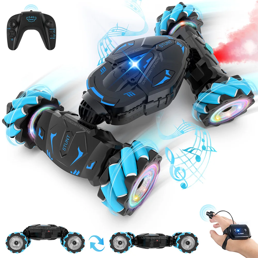 

Pristar RC Cars Gesture Sensing Stunt Car Gifts for Boys Double 360° Rotate 4WD Remote Control Car Toys with Spray Lights Music