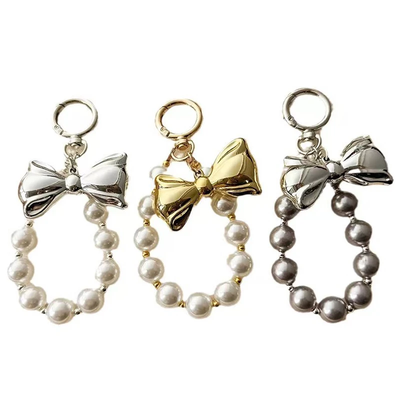 1PCS Random Korean Sweet Pearl Bow Keychain Pendant Keyring Aesthetic Key Holder For Girls Bag Pendant Accessories