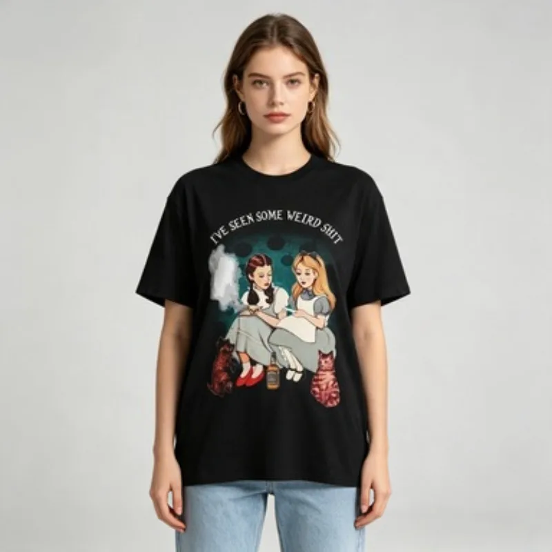 Alice Dorothy Weird Alice's Adventures in Wonderland Womens Tshirt Short Sleeved Round Neck T-shirt Summer Comfortable CottonTop