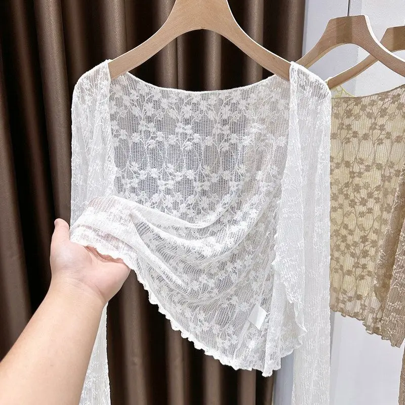 

Yellow Lace Sun Protection Shoulder Shawl Cardigan Women's Spring Summer Outer Match Halter Skirt Mesh Ear Net Shoulder Air C...