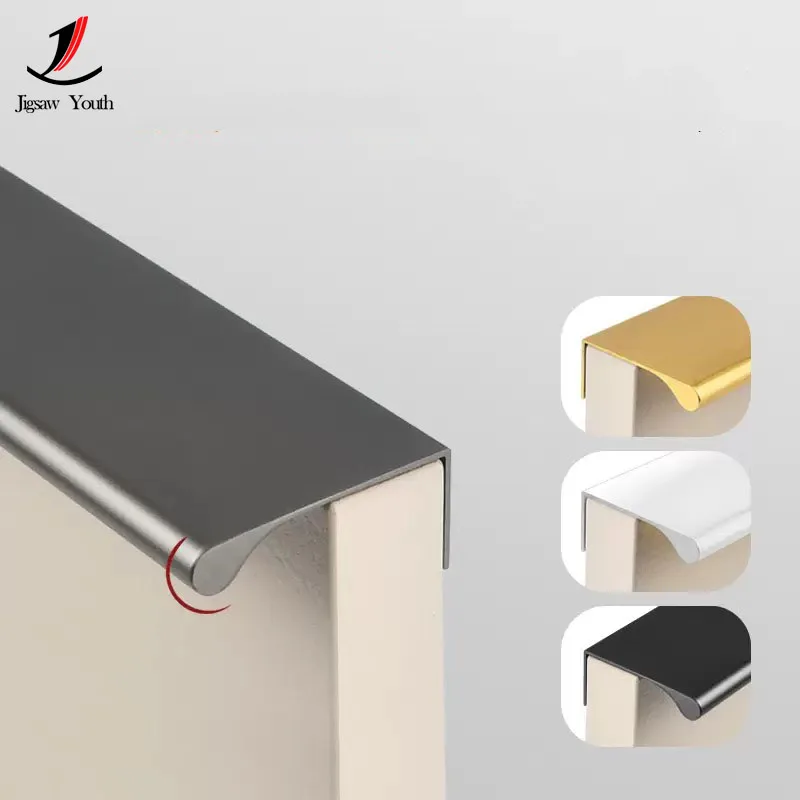 120mm-150mm Aluminum Alloy Kitchen Cupboard Pulls Hidden Edge Curved Cabinet Handles Drawer Knobs Bedroom Door Furniture Handle