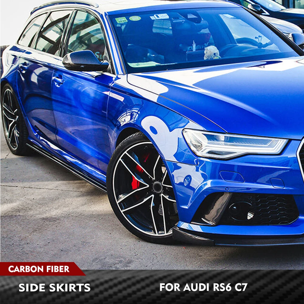 Für Audi RS6 C7 2013-2018 Carbonfaser-Seitenschweller Lippen-Spoiler Auto-Seitenverlängerungslippen Stoßstangenlippen Bodykits Schutz