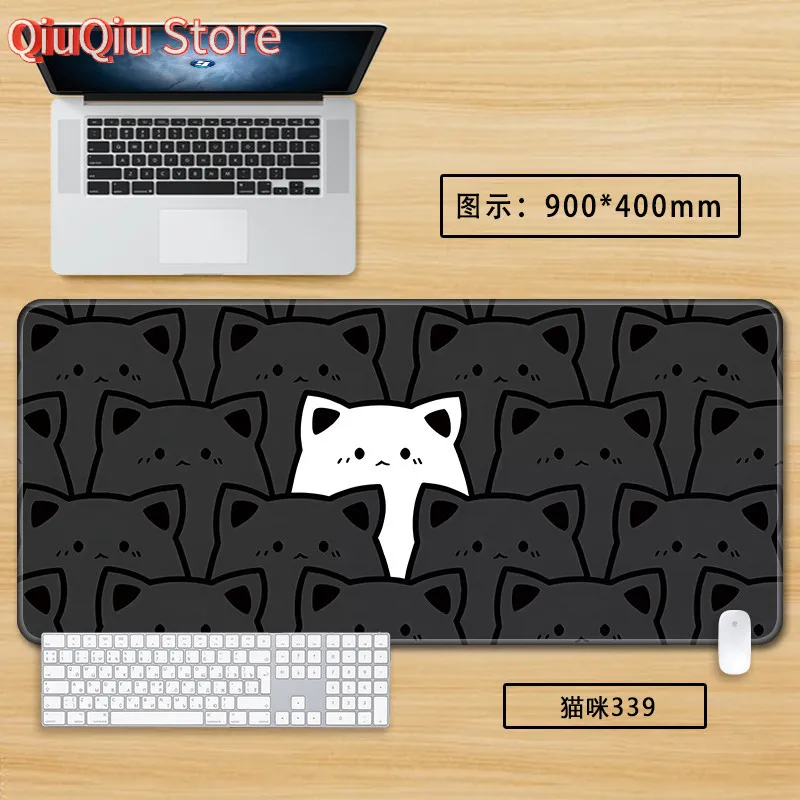 Black Simple Cat Mouse Pad Large Cute Girl Office Keyboard Pads Laptop Cartoon Non-slip Desktop Mat