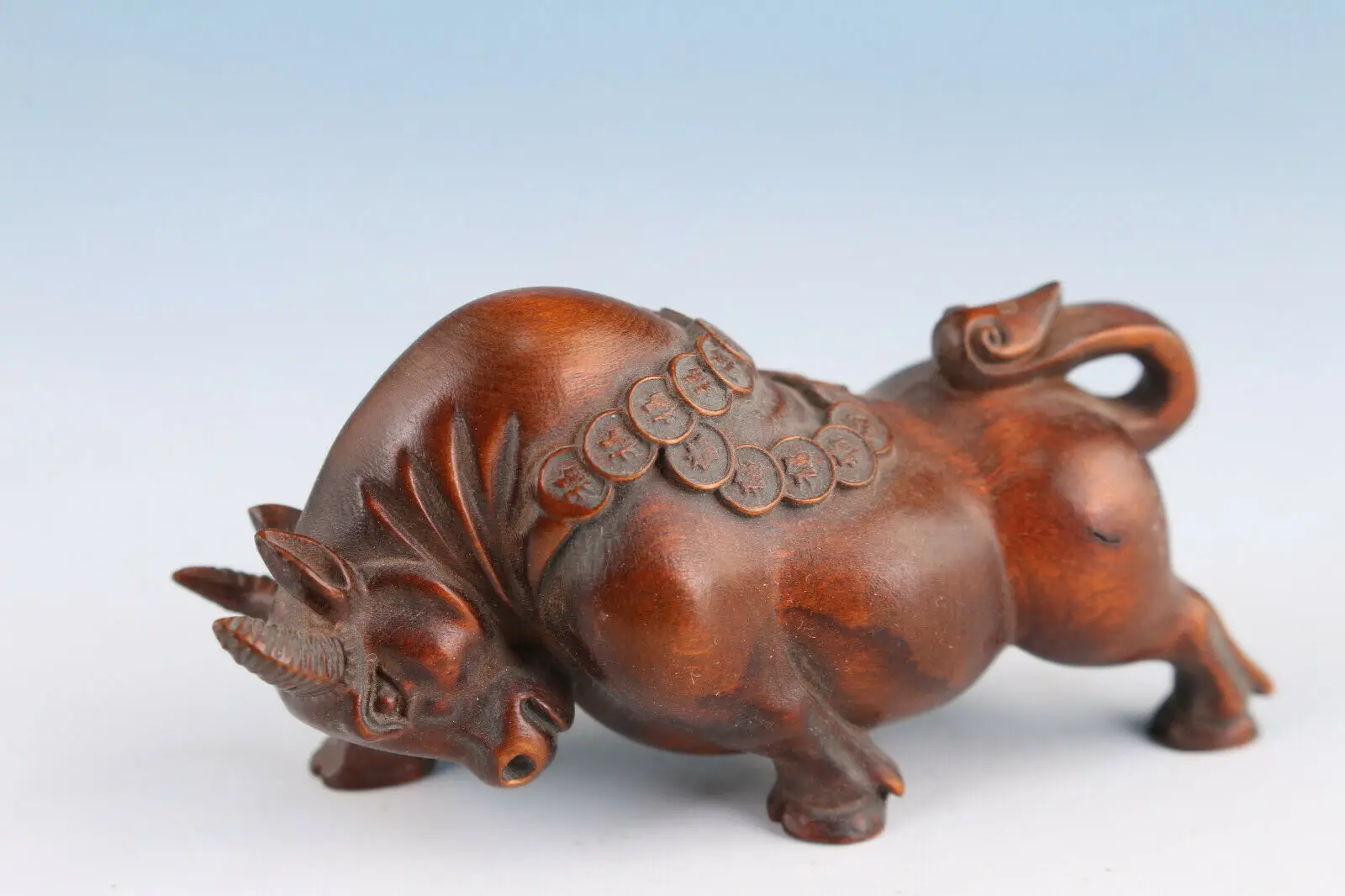 Chinese Natural Boxwood Handcarved Exquisite Cattle Statue ox cow