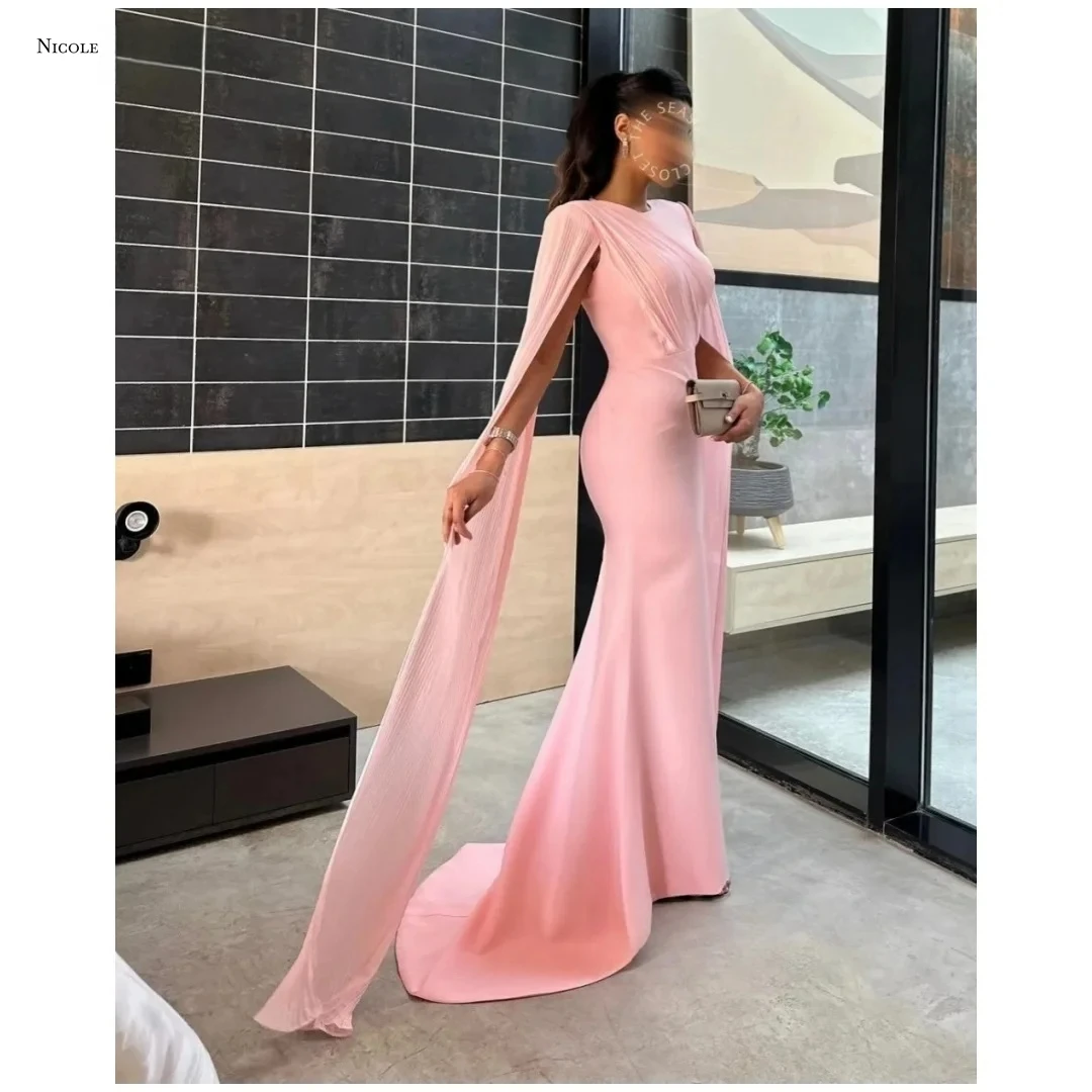 

Nicole Women Evening Dress Woman Round Collar Custom Made Luxury Prom Dresses 2025 Fish Tail Satin Cloth Robes De Cocktail Party