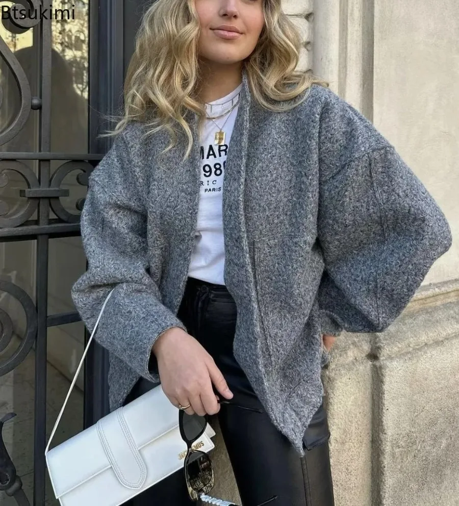 

2025 Women's Winter Street Jacket Solid Color Pocket Single-Breasted Jacket Women's Vintage Versatile Casual Jacket Cardigan Top