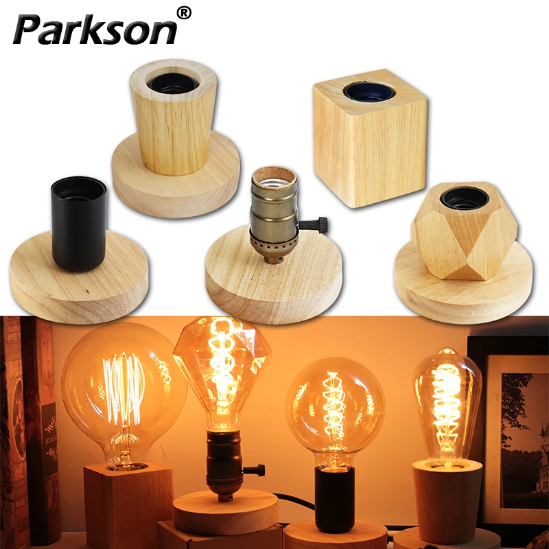 

Retro Vintage Table Lamp Wood E27 Night Light 85-265V EU Plug For Bedroom Bedside Desk Lamp Floor Decor Multiple shapes