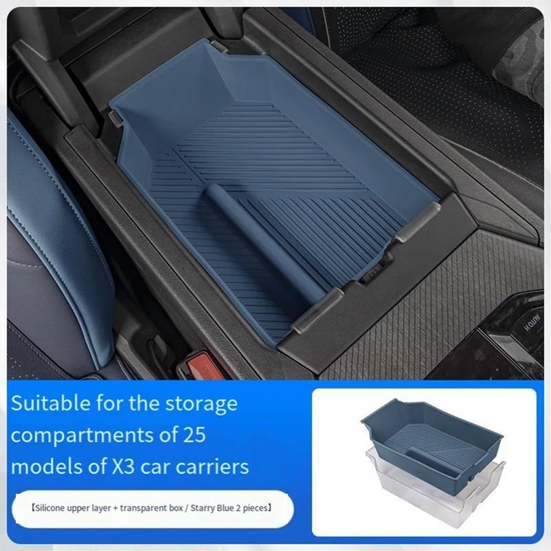 Super Sale For BMW X3 2025 G45 Central Control Armest Box Storage Box Double Layer Console Organizer Interior Tidying Blue